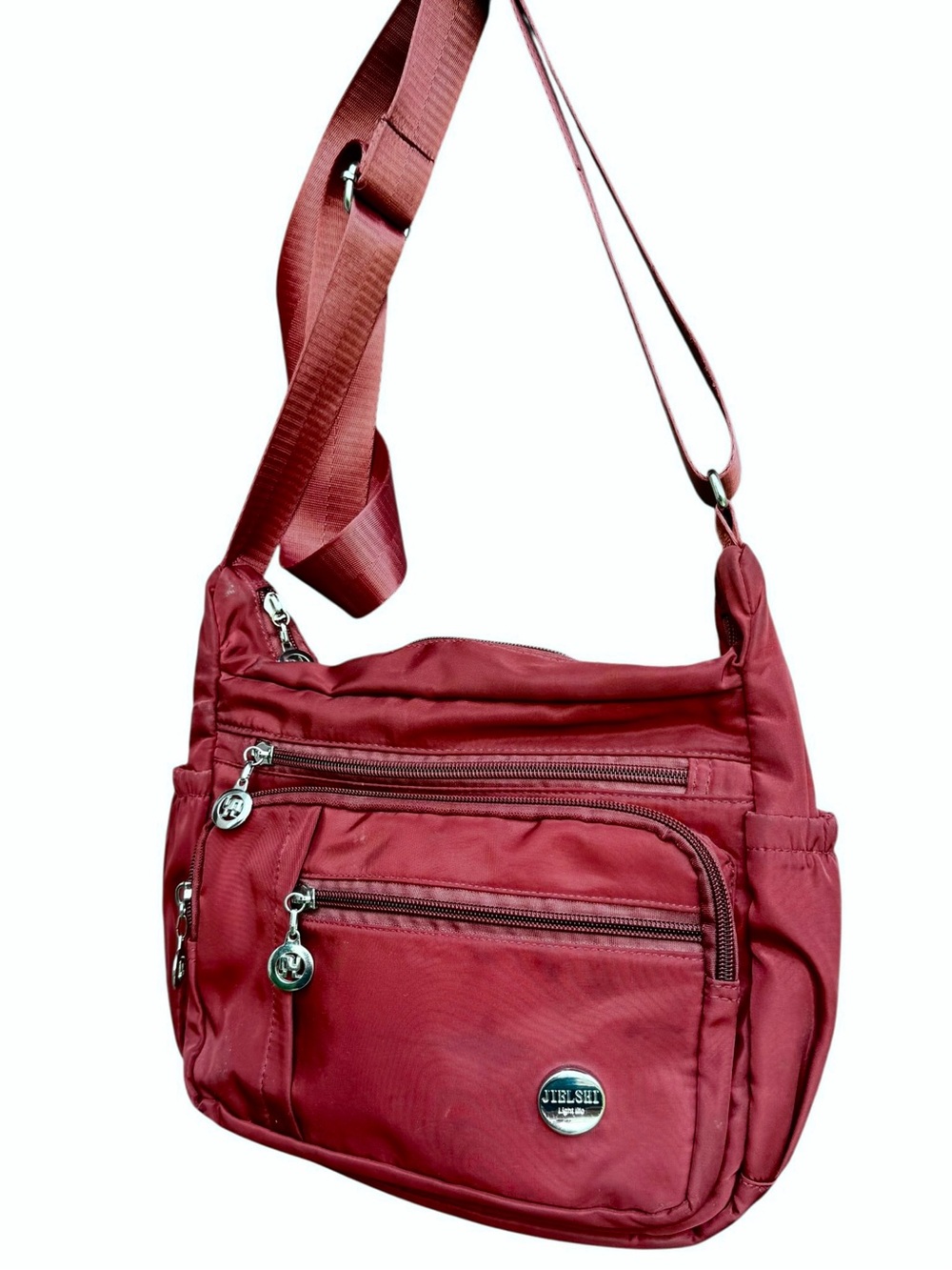 Jiel Shi Light Life Water Resistant Nylon Crossbody Travel Purse Bag Burgundy